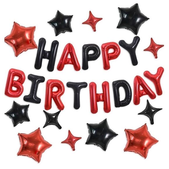 Black and Red Happy Birthday Decorations - Picture 1 of 1